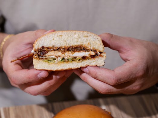 Burger Lovers signature burger stacked high